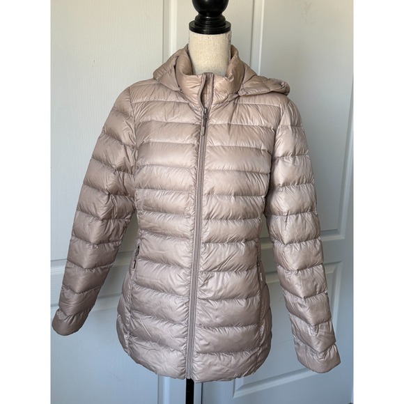32 Degrees Down Packable Hooded Puffer Jacket Quilted Coat Women's Size L  Taupe - Picture 2 of 11
